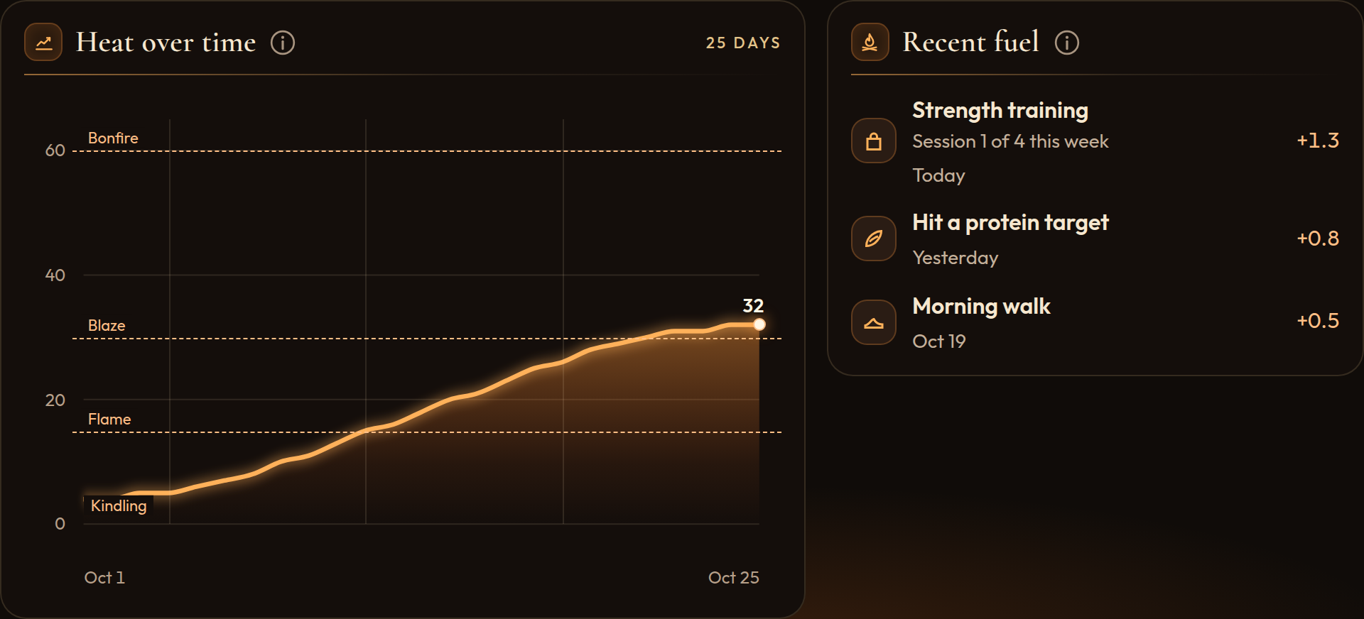 A fire's heat chart beside its fuel log